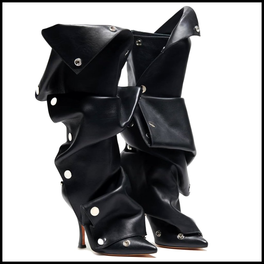 Knee High Boots Stiletto Heels Pointed Toe Slouchy Wide Calf Elegant Chic